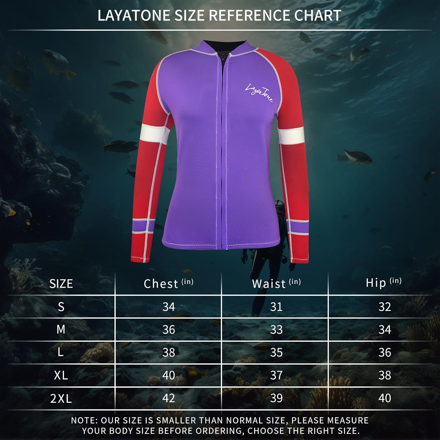 LayaTone Wetsuit Top Jacket Mens Womens Optional Neoprene/Lycra Sleeve 3mm Neoprene Wetsuit Tops, Front Zipper Closure, for Swimming Diving Surfing Snorkeling Canoeing