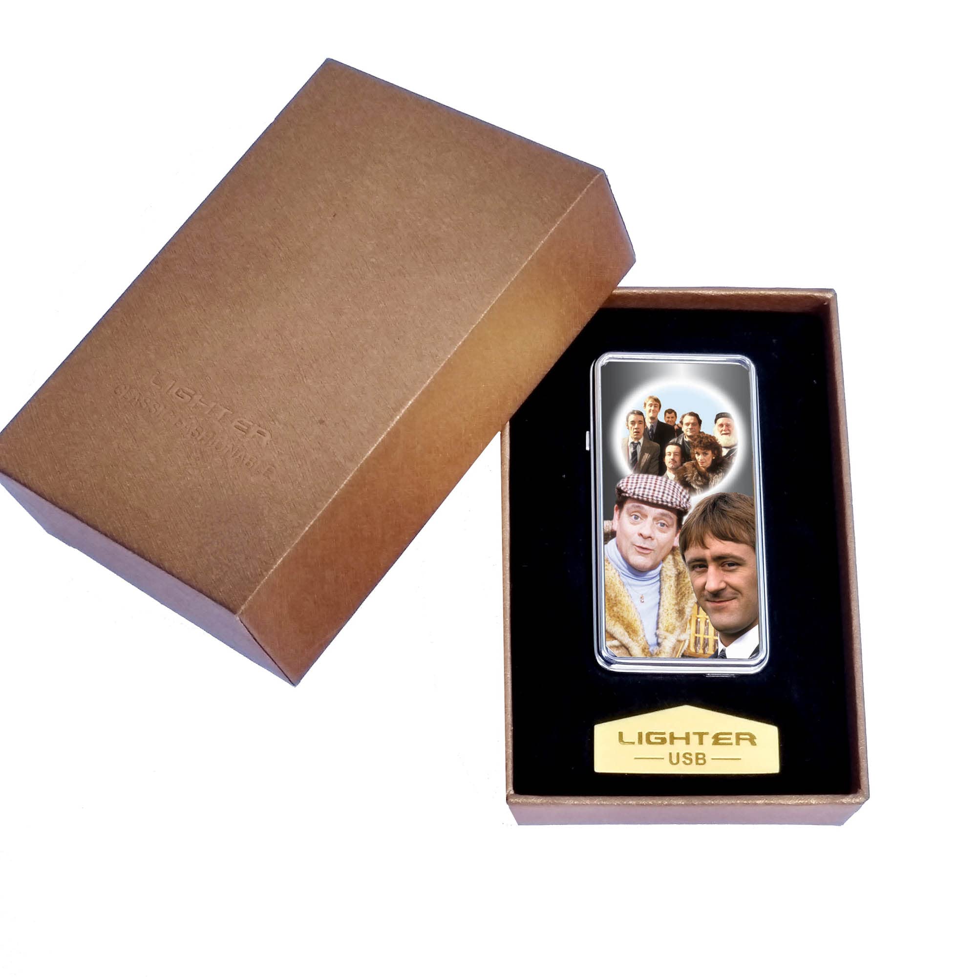 Only Fools Del Boy Trotters Icon Rechargeable Gift Boxed Silver Metal USB Lighter