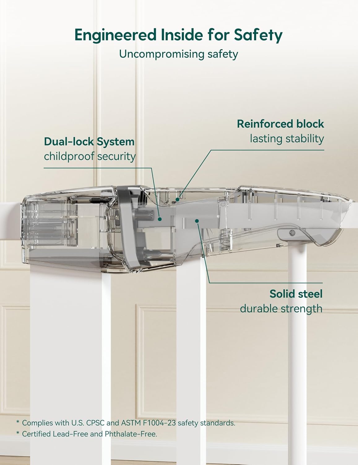 BABELIO 36 Tall Dog Gate PressGuard C5, 26-40 Wide Auto Close Baby Gate, Pressure Mounted Metal Pet Gate, Easy Install No Drilling, No Tools Needed, with Wall Protectors and Extension Kits, White
