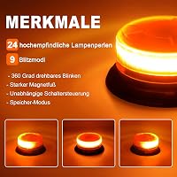 Dinfu Mágneses Sárga Villogó Vészfény Távirányítóval - 12V LED Figyelmeztető Lámpa 9 Üzemmóddal - USB és Szivargyújtó Töltővel Autóhoz, Tehe 3