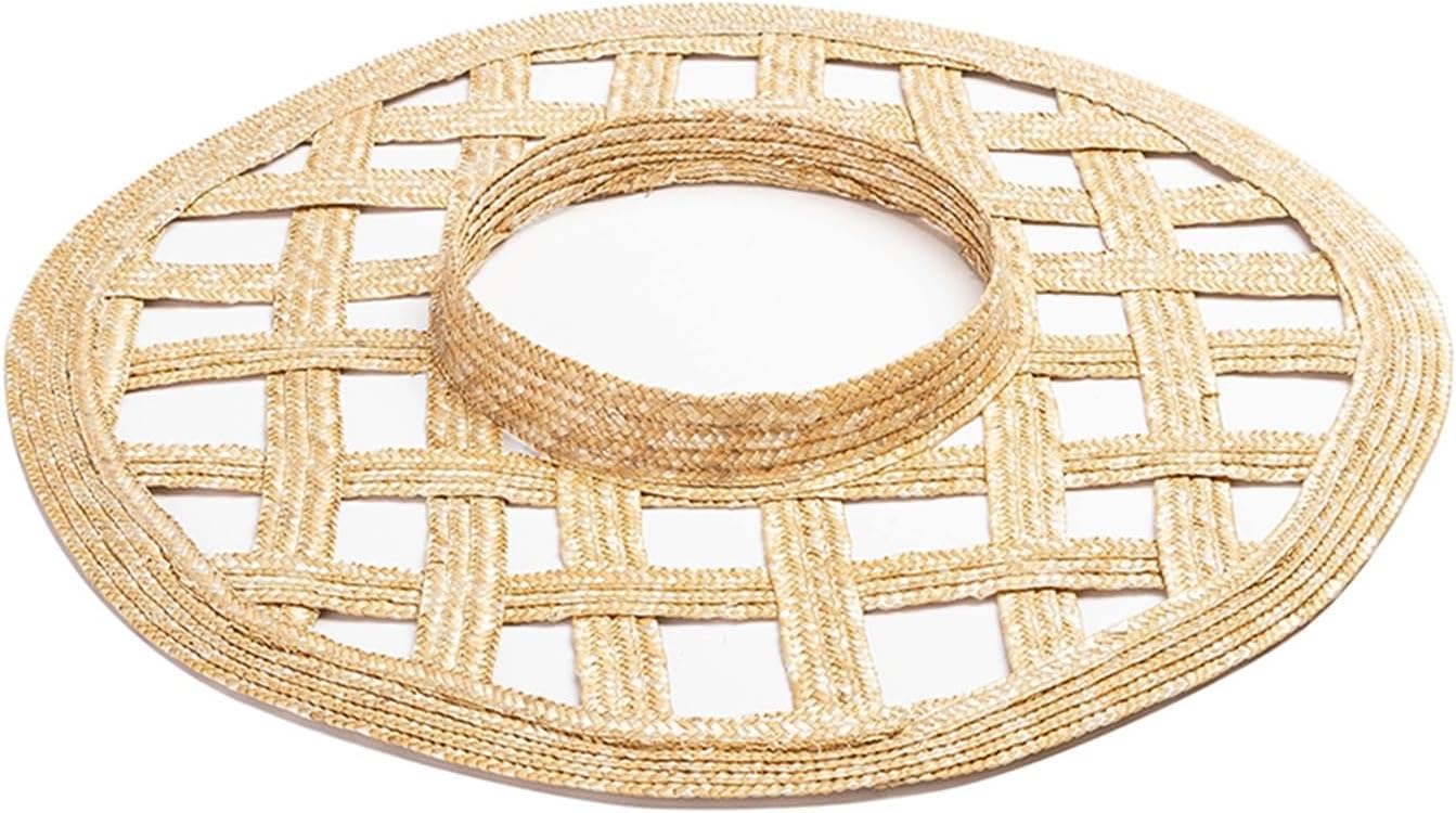 Women's Open-Crown Straw Hat - 15cm Wide Brim Handwoven - Adjustable 56-58cm - Summer Beach Hat