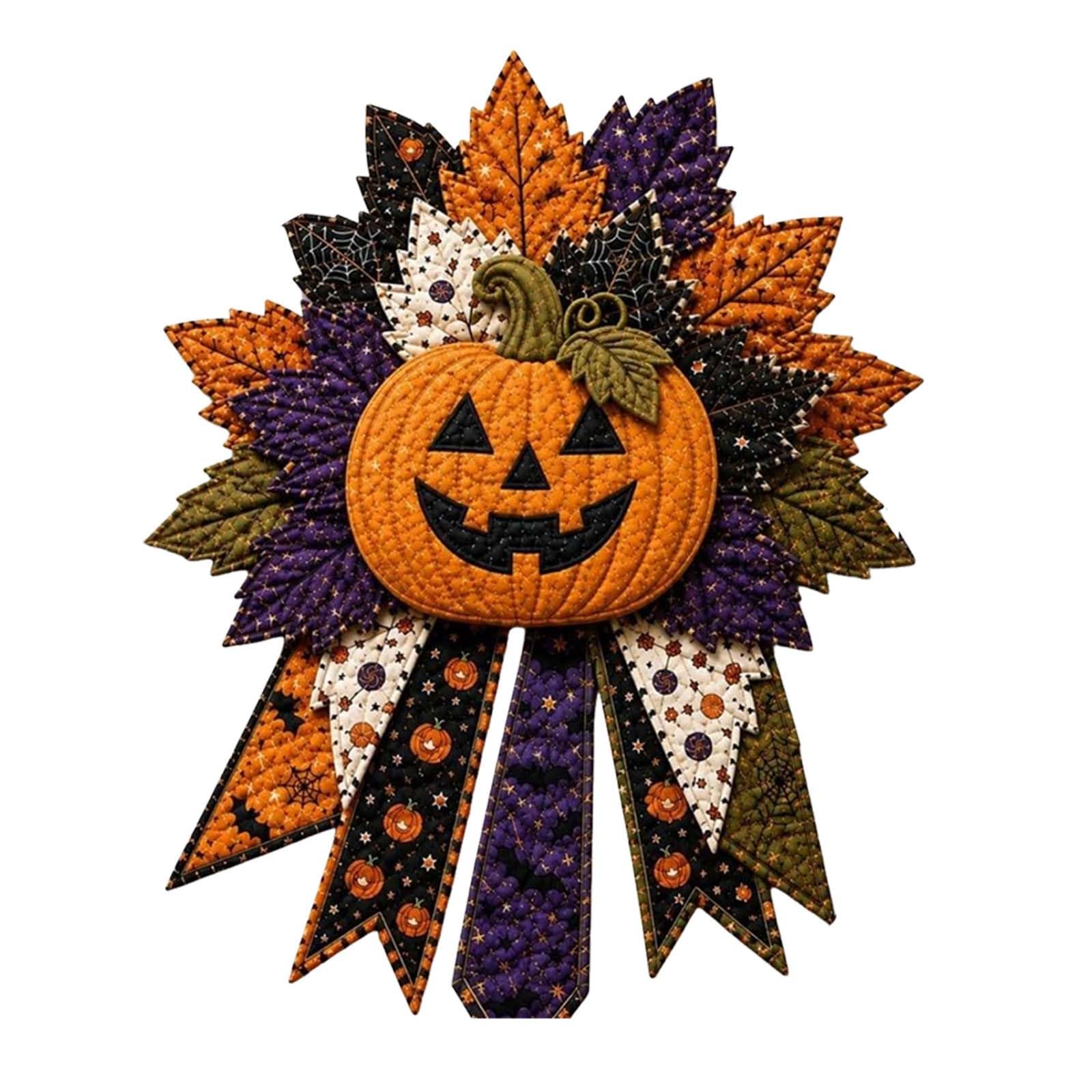 DIY Quilted Halloween Pumpkin Door Hanger Kit,Handmade Patchwork Sewing Craft Set,Seasonal Wall Hanging Ornament,Beginner Friendly DIY Project for Autumn Home Front Door Party Decor，D