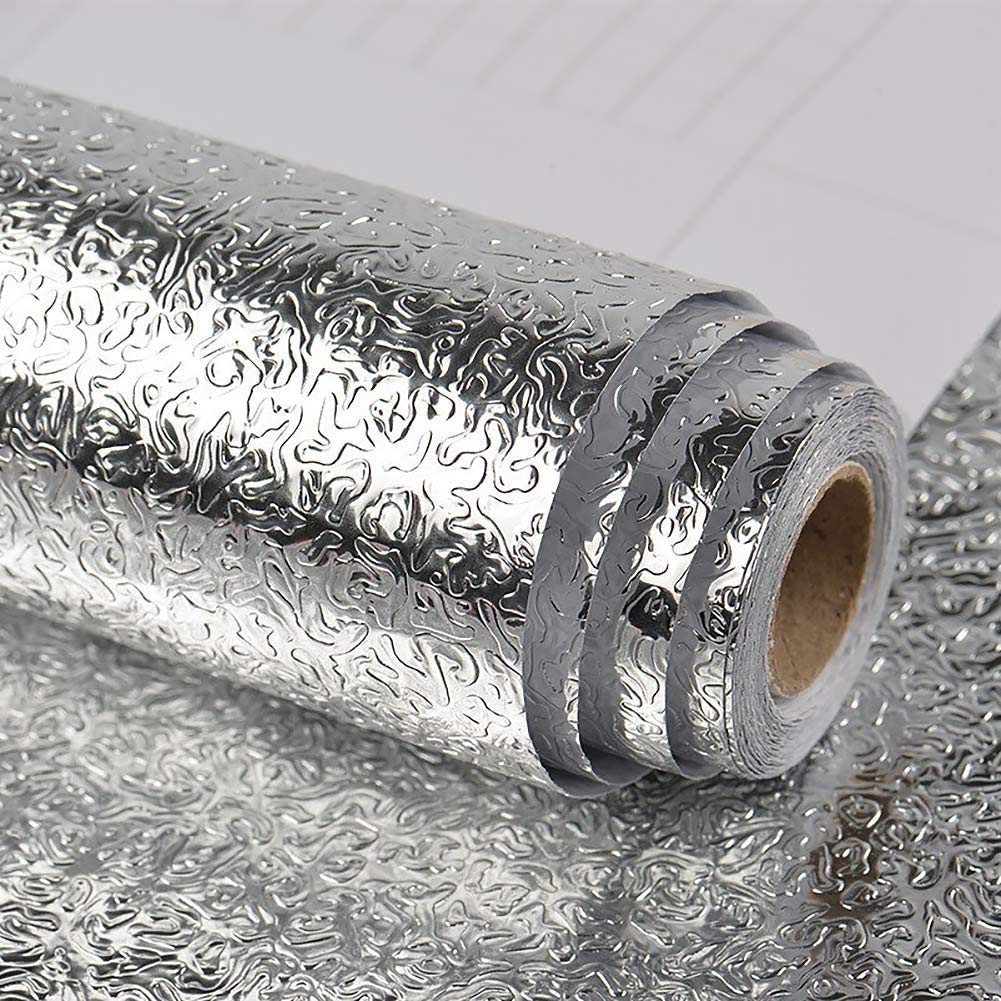 HRIM ENTERPRISE 2m Aluminium Foil Stickers,Oil Proof, Waterproof, Kitchen Wallpaper Self-Adhesive Kitchen Wall Tiles Stickers Anti-Mold & Heat Resistant for Walls Cabinets Cupboard Drawers & Shelves