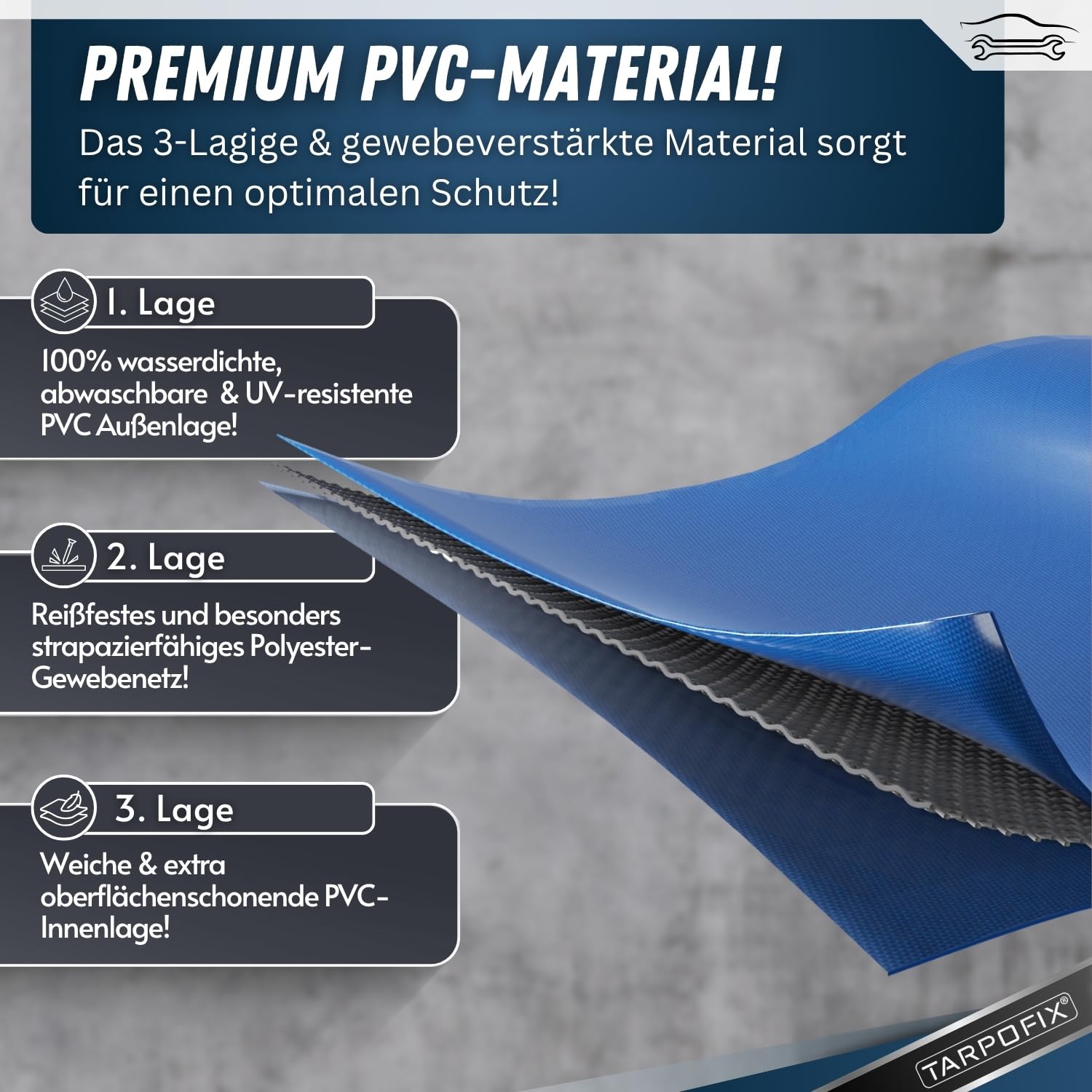 Tarpofix® Eduard 2615 Anhänger Flachplane 266 x 160 cm mit Planenseil | PVC Flachplane | verstärkte Plane für PKW Anhänger | Anhänger Zubehör Anhängerplane | Blau - 4