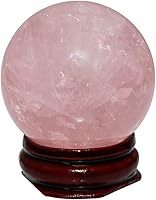 Vista 1 de mookaitedecor Bola de cristal de cuarzo rosa natural con soporte de madera, escultura de esfera de cristales curativos para decoración del hogar