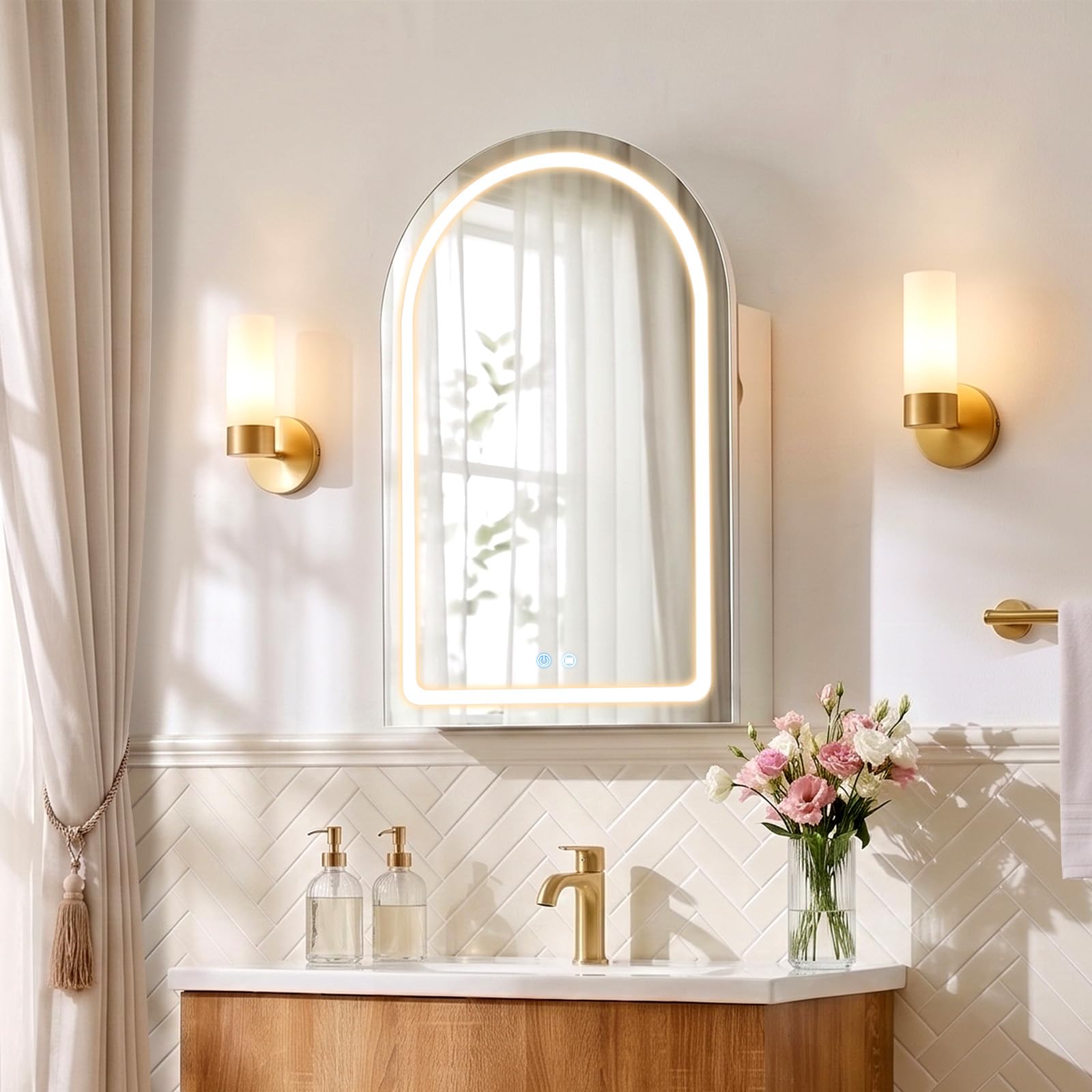 TUKAILAi LED Bathroom Mirror Cabinet with Lights & USB, Anti-Fog 60x80cm