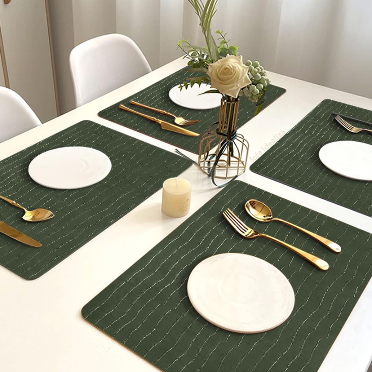 4 Jogo Americano Mesa Posta Luxo Impermeável Pvc Cro Vr (VERDE OLIVA escuro verde musgo