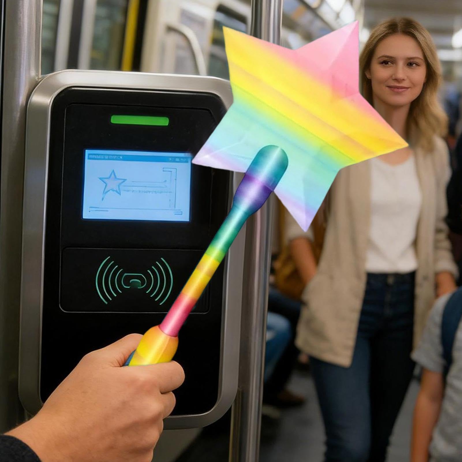 Różdżka z uchwytem na karty kredytowe, nadruk 3D, motyw gwiazdy, do płatności zbliżeniowych, trwały materiał z zabawnym, ergonomicznym uchwytem, akcesorium do przechowywania kart dla dzieci
