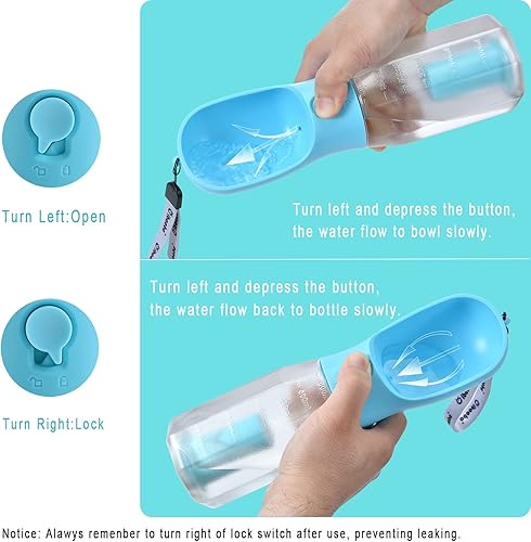 Miniatura 4 de Cibaabo Botella de agua para perros con contenedor de alimentos y soporte para bolsa de excrementos, cuenco de agua de viaje, dispensador portátil