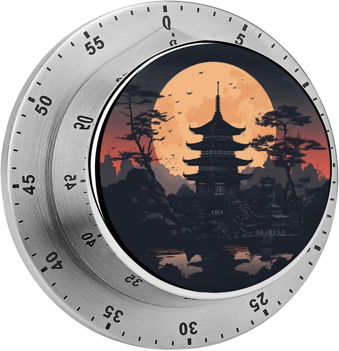 Pagoda Silhouette Stainless Steel Timer, Kitchen Timer with Magnetic Base, Countdown Timers for Gym, Office, Cooking, Baking, Jogging