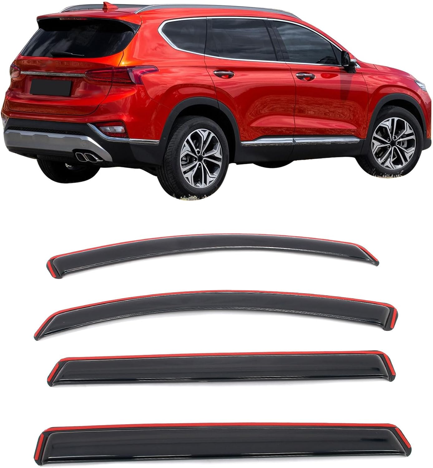IKON MOTORSPORTS in Channel Window Visors Compatible with 2019-2023 Hyundai Santa Fe, Slim Style Acrylic Smoke Rain Guards, Side Window Wind Deflectors 4PCS