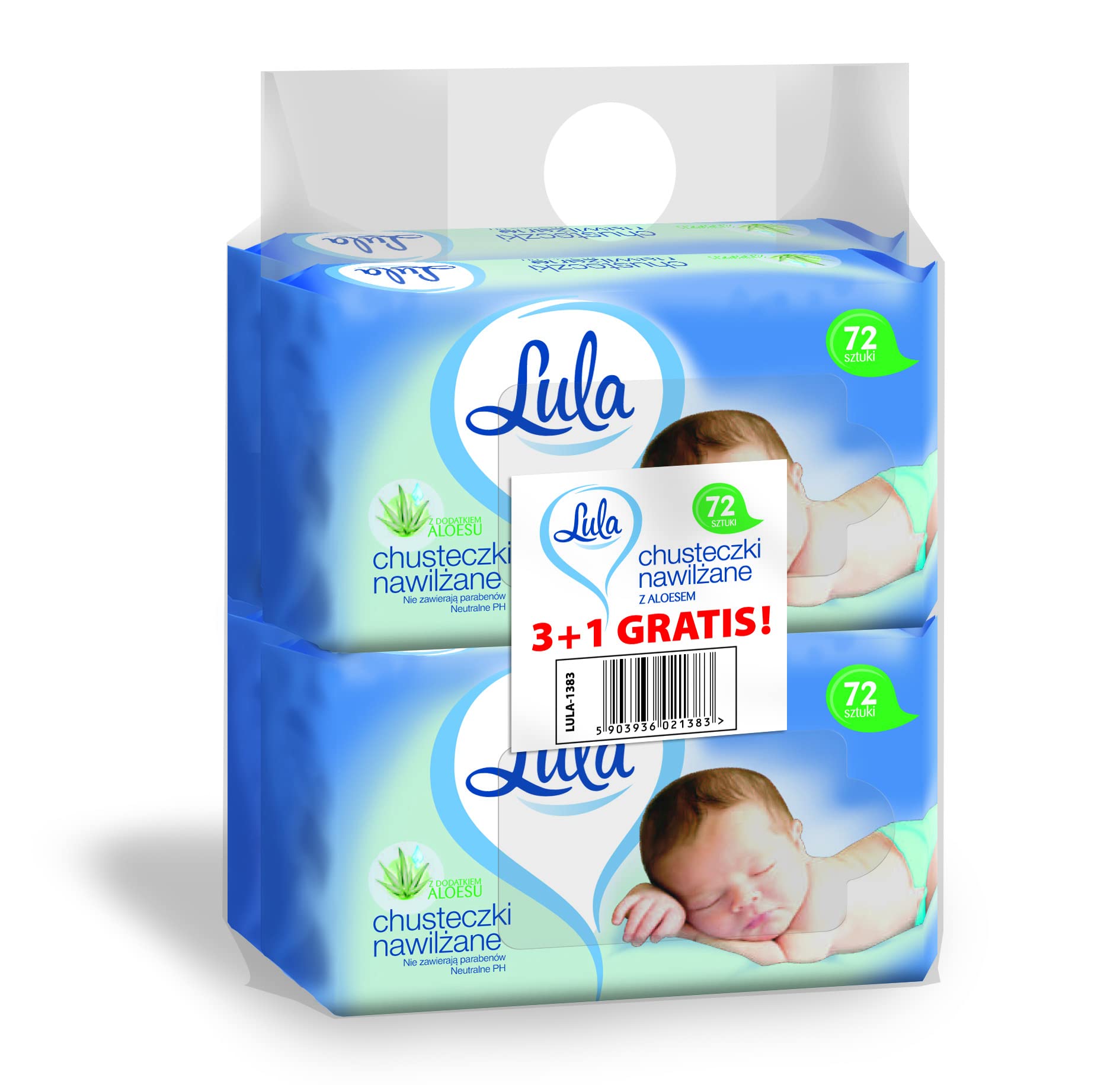 LULA Wet Wipes with Aloesem 72 Pieces 3 Pieces + 1 Piece Free