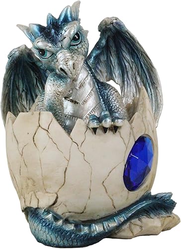 Ebros - Estatua de huevo de dragón con piedra natal de septiembre, 4.25 pulgadas de alto, zafiro azul, piedra natal de septiembre, símbolo de gema
