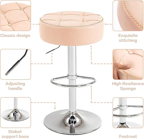 Miniatura 4 de Purgreen Modernos taburetes circulares giratorios de altura ajustable, silla giratoria de altura de mostrador de 360, cómodo asiento de piel