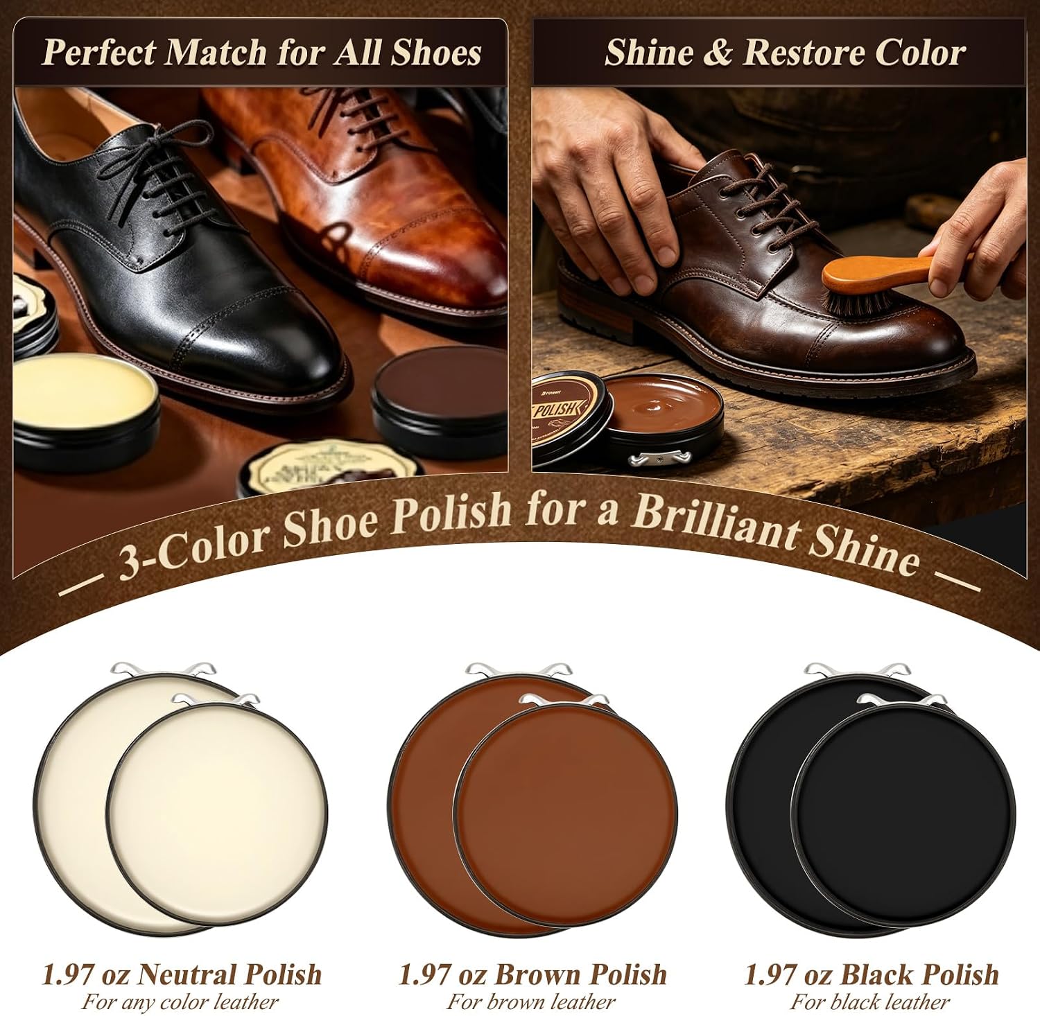 Cruzix Shoe Care Kit for Men Women-16 PCS Shoe Shine Kit Gifts with Black/Brown/Neutral Shoe Polish Kit, Mink Oil, Horsehair Brushes,Shine Sponges Cloth for Leather Shoe Boot Cleaning and Care