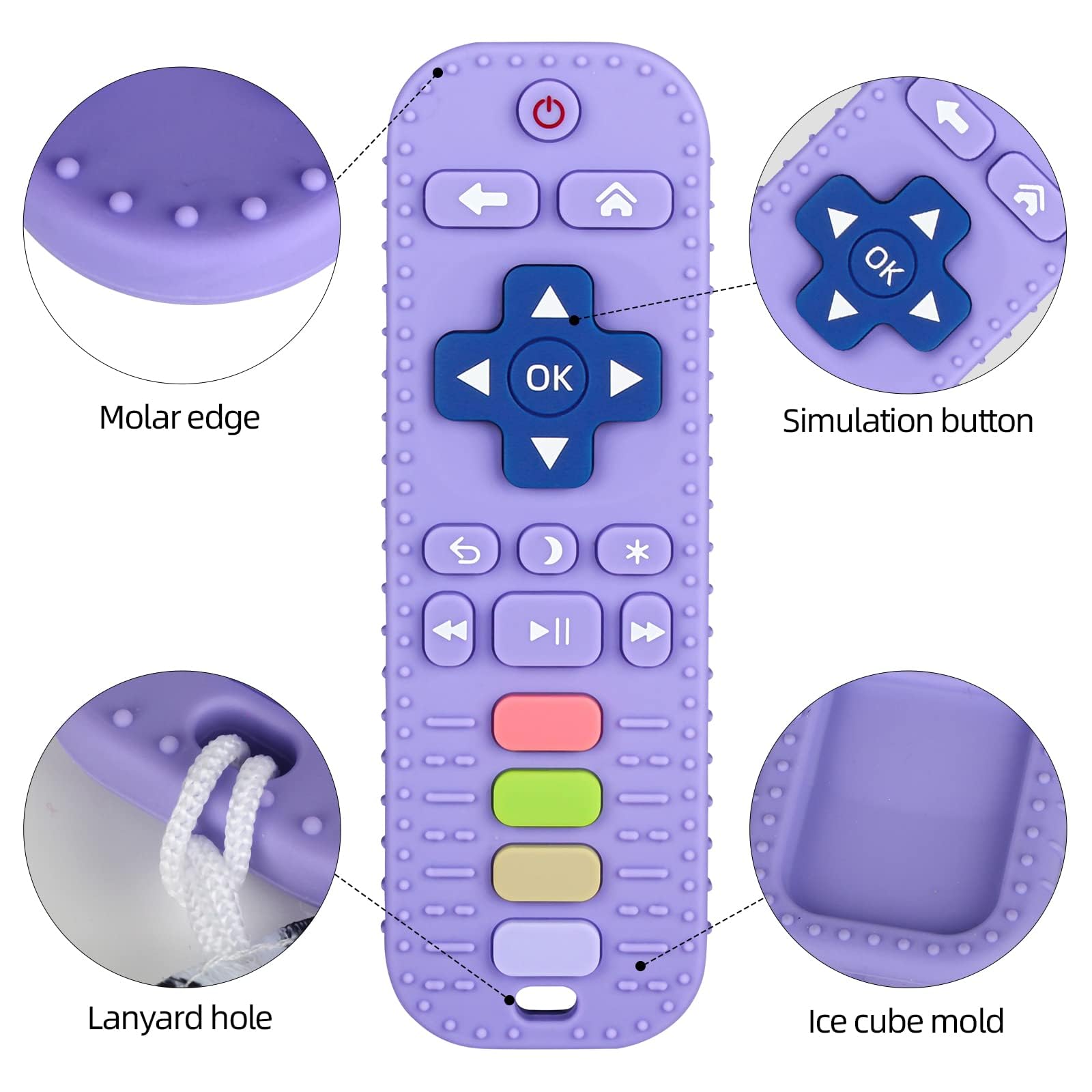 WUJUN Baby Teether Toy Chew Toy for Babies 3-24 Months TV Remote Control Shape Teething Relief Baby Toys for Infants (Purple) - Image 3