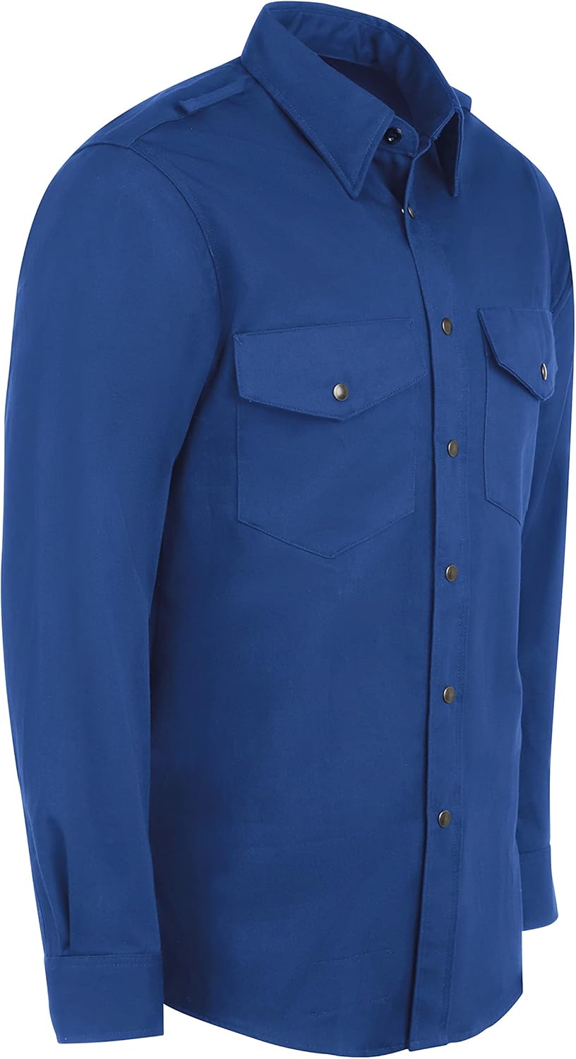 Bulwark Flame Resistant 7 oz Cotton Excel FR Snap-Front Uniform Shirt with Two Chest Pockets, Topstitched Cuff