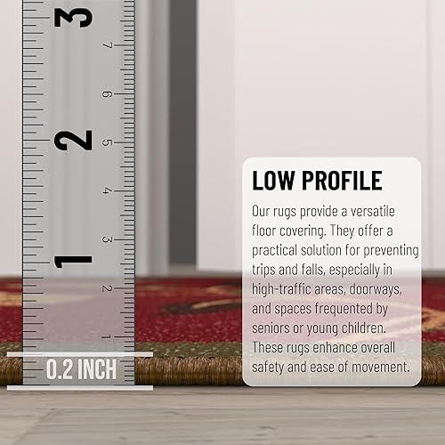 Miniatura 4 de Ottomanson Ottohome Collection - Alfombra antideslizante de goma con diseño de hojas florales de 2 x 5 pulgadas, 20 x 59 pulgadas, color rojo