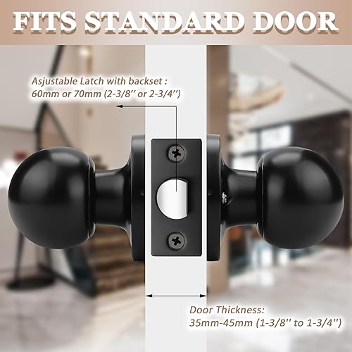 Miniatura 9 de Probrico Paquete de 4 pomos redondos para puerta de pasilloarmario, función de paso para pasilloarmario, manija de cerradura de puerta interior,