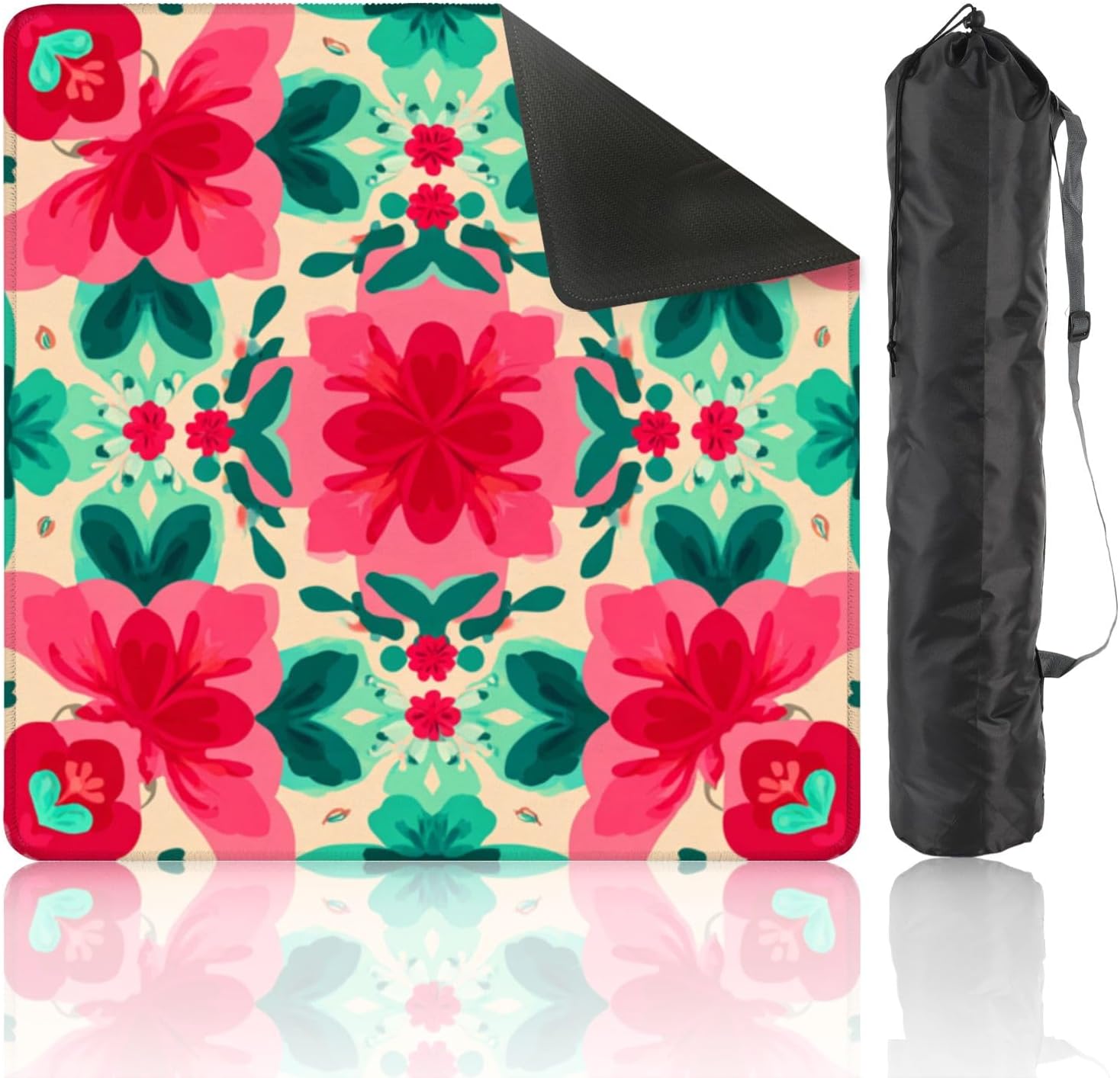 Mahjong Mat 31.5" x 31.5" Colorful Floral Yellow Flowers Vibrant Leaves Pink Non-Slip Noise Reduction Mahjong Tiles Table Cover for Dominoes Poker Card Board and Tile Games