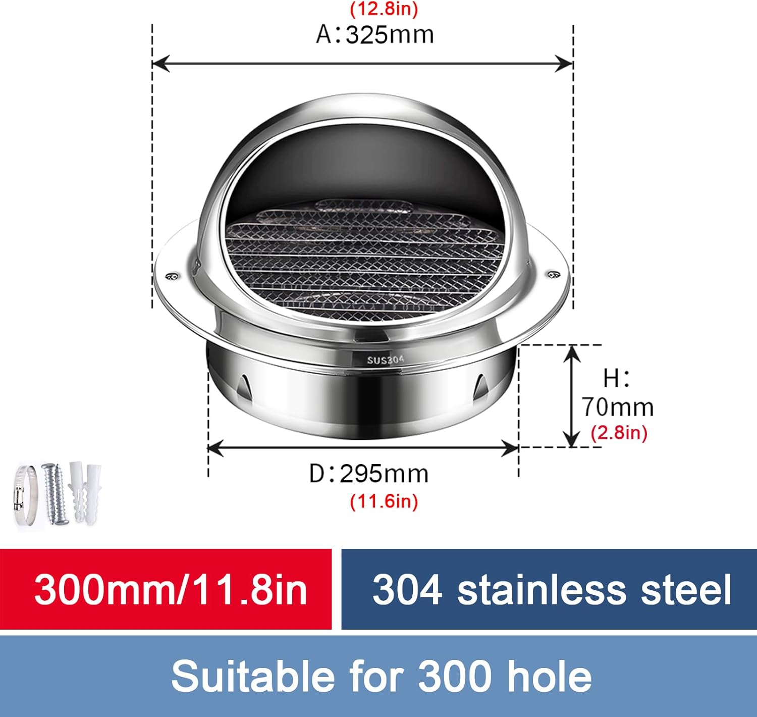 304 Stainless Steel Chimney Cowl,Pipe Rain Cover Protector Cap Ending,Ducting Ventilation Cap Rain Hat Hood,Outdoor Air Vent Cowl Cap,Range Hood Exhaust Pipe Chimney Rain Cap