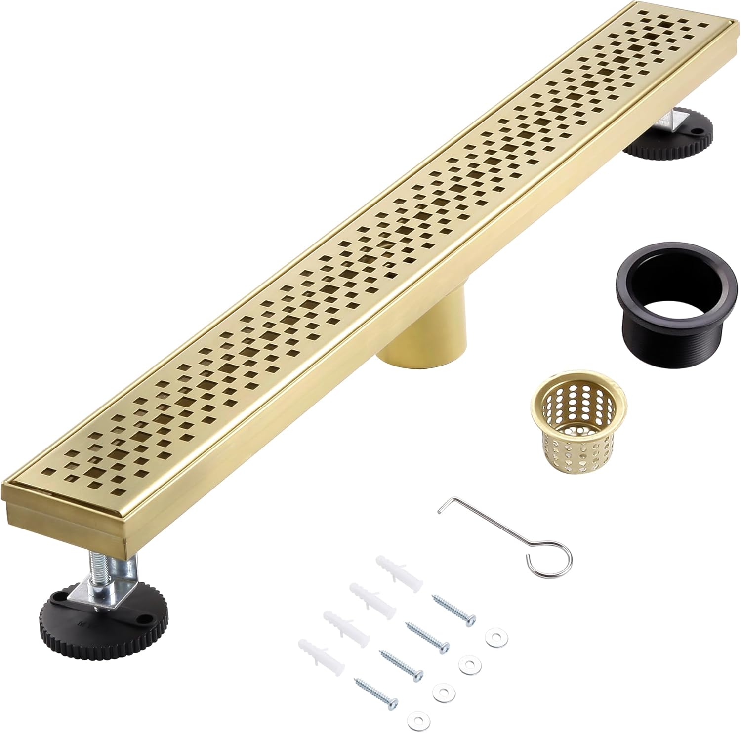 24 Inch Linear Shower Drain, Brushed Gold Shower Drain, Removable Grate, 304 Stainless Steel, Easy to Install And Clean for Bathrooms (Drain Base Not Included), LSD-45A-24G Brushed Gold 24 inch