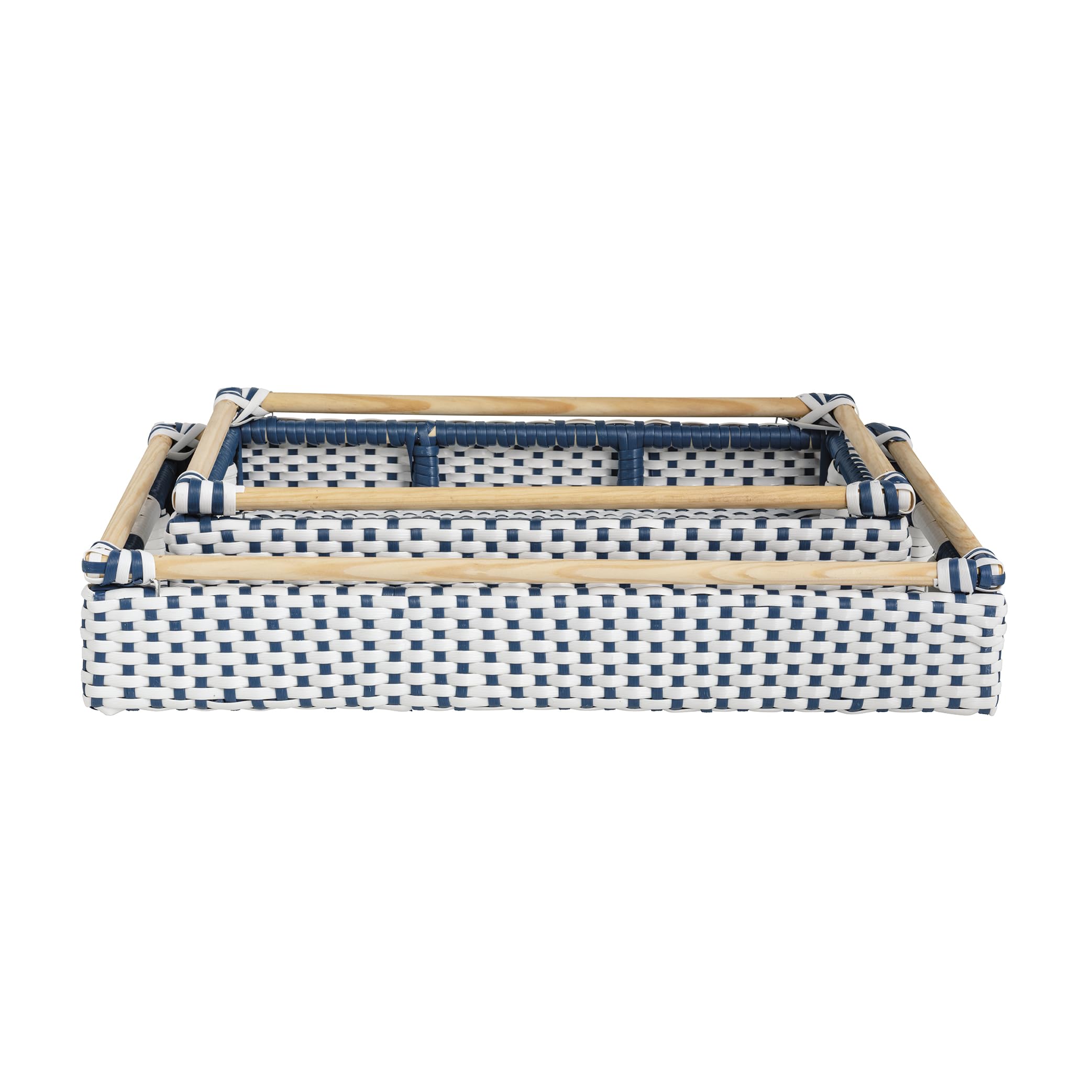 Mud Pie Blue and White Rattan Tray Set