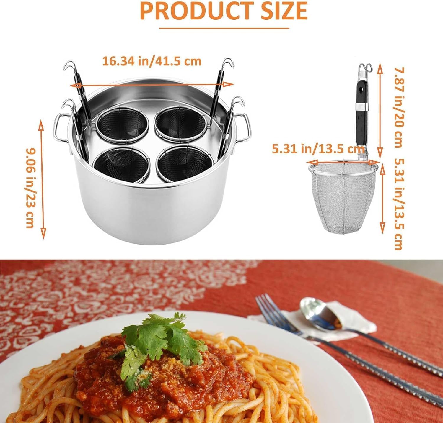 Pentola per pasta con inserti setaccio, pentola multifunzione da 41,5 cm, per piani cottura a induzione, a gas e in ceramica, grande capacità con cestello per cottura a vapore, per cucina di casa
