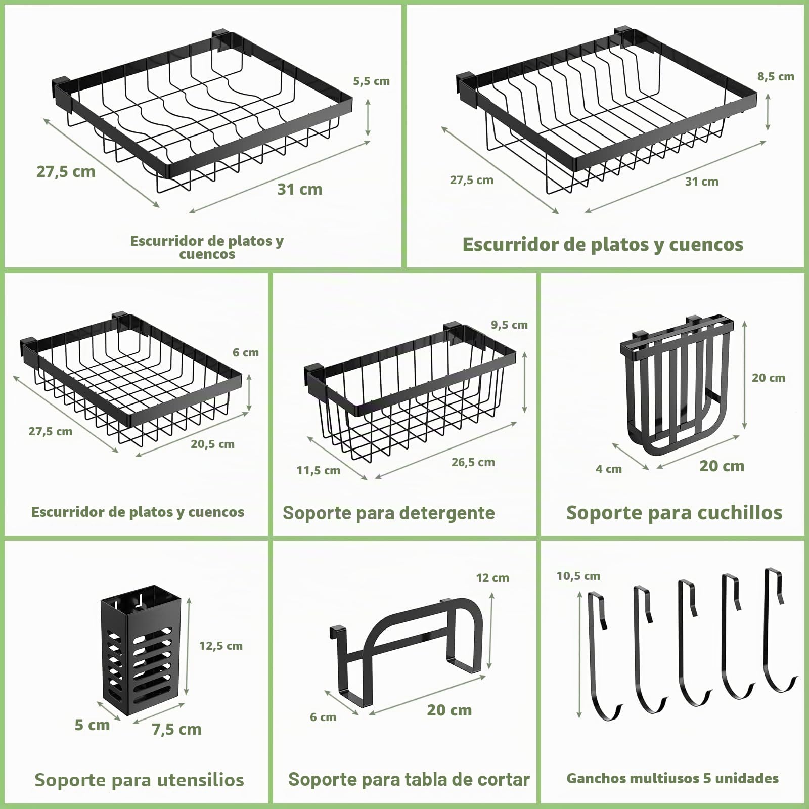 KOMFOTTEU Escurreplatos de Apoyo sobre el Fregadero, Escurridor Multifunción con 2 Niveles, Organizador de Cocina con Longitud Ajustable, Ahorro de Espacio