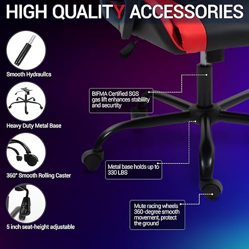 Miniatura 8 de Silla de videojuegos de piel sintética para masaje, silla de videojuegos para PC con soporte lumbar para hombres y mujeres, oficina en casa, altura