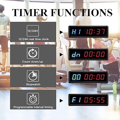 Miniatura 5 de Temporizador de intervalo LED de cuenta atráshacia arriba cronómetro con control remoto para gimnasio en casa Fitness