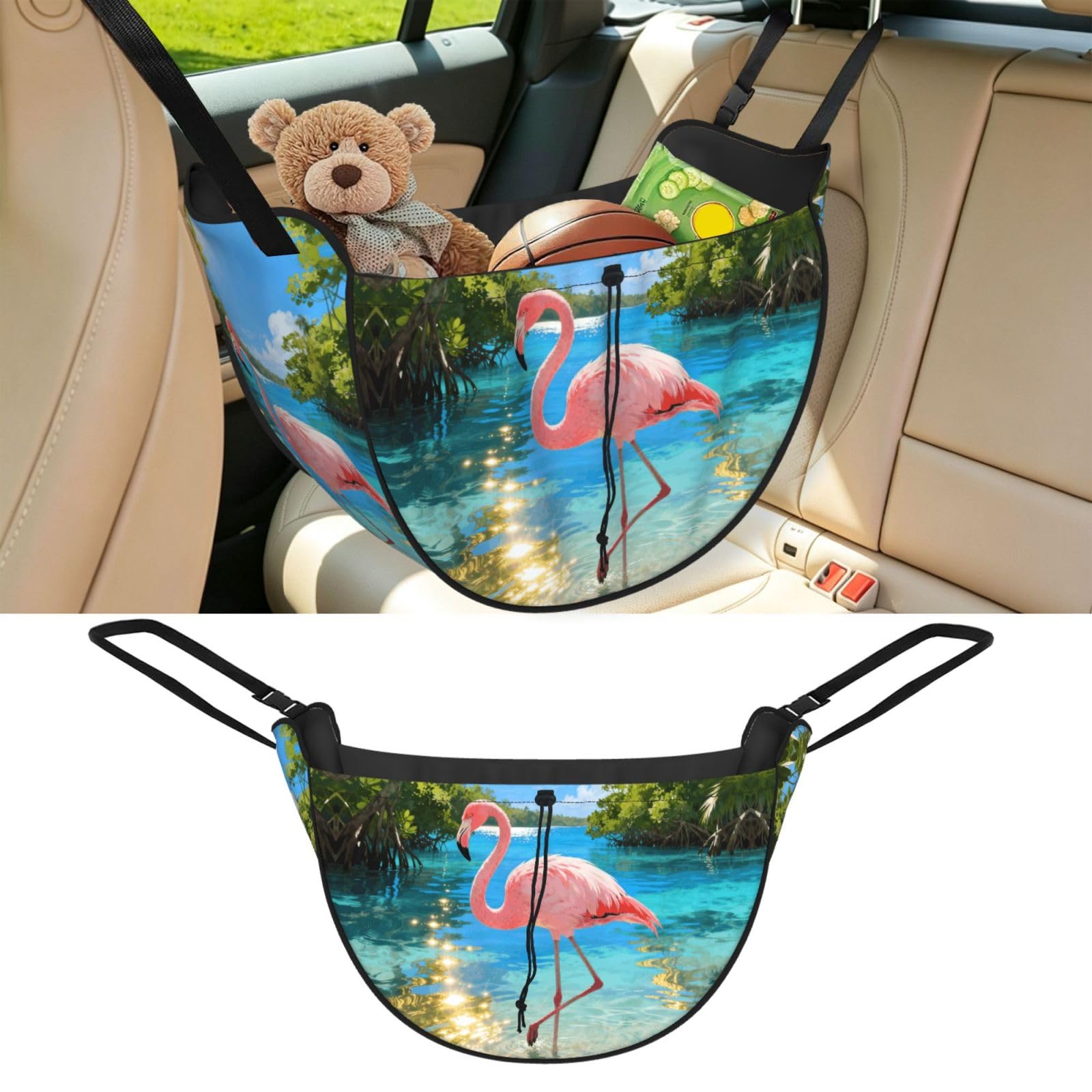 Cntdbu Black Caribbean Flamingos Car Seat Organizer-Backseat Storage Bag For Travel