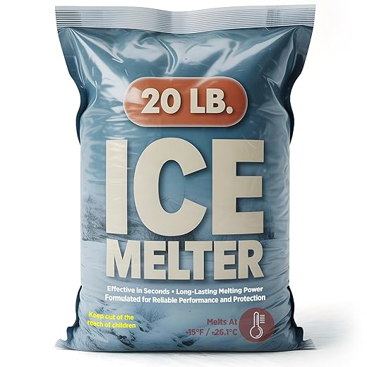 Ice Melt Safer for Concrete-20 lb Bag, Ice Crusher Blend Snow Salt Ice Melt, Salt for Snow and Ice Removal, Sidewalk Salt, Driveway Salt, Snow Melt is Effective Up to -15