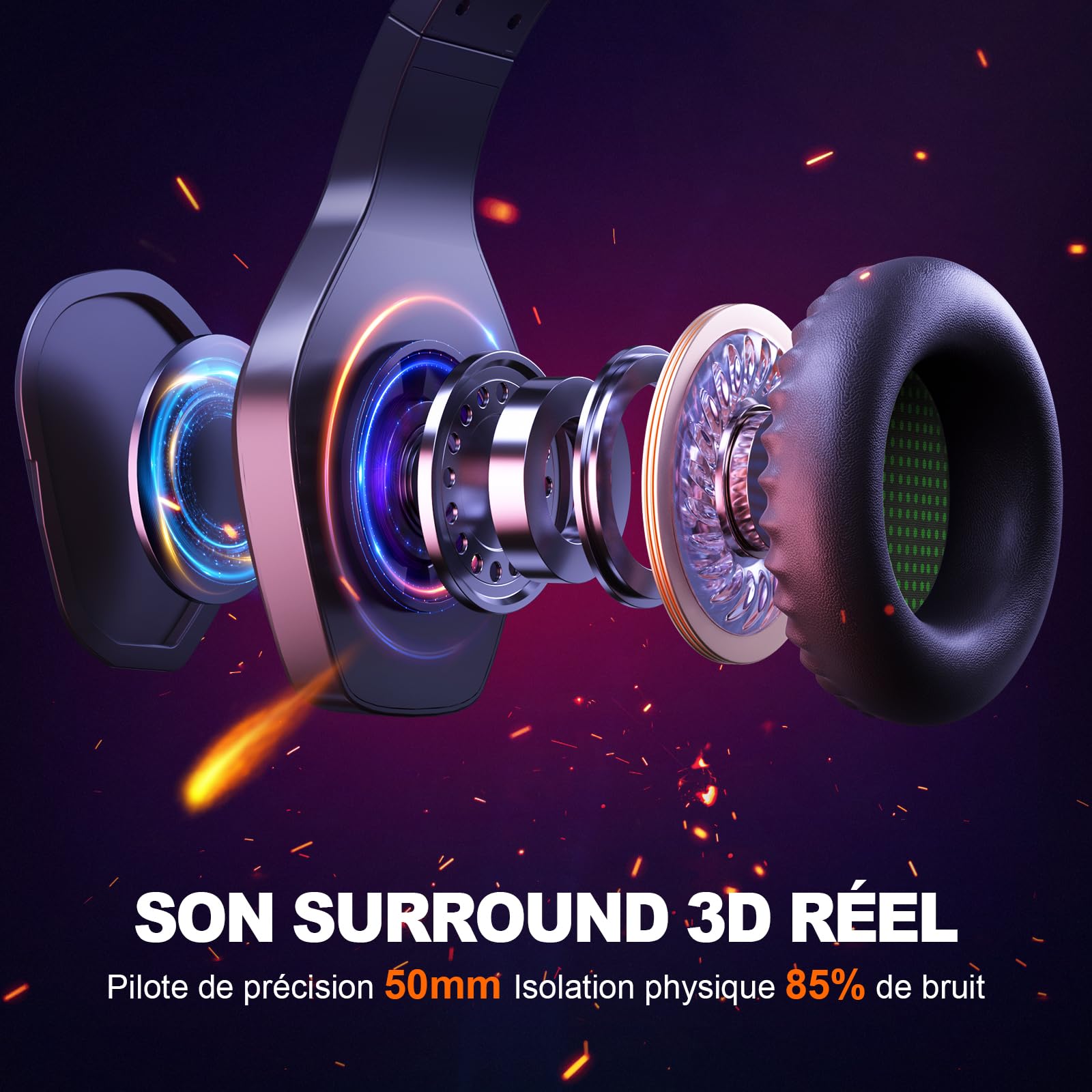 Krysenix PG1 Casque Gaming pour PS4, PS5, PC, Xbox, Nintendo Switch, Casque Gamer avec Son Microphone Stéréo AI, Casque avec Prise Jack 3,5 mm et lumière RVB, Noir/Vert