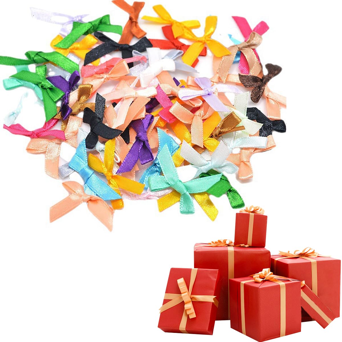 100 Fiocchetti Di Raso Multicolore 2.5cm - Per Decorazioni Fai Da Te - Foto 2