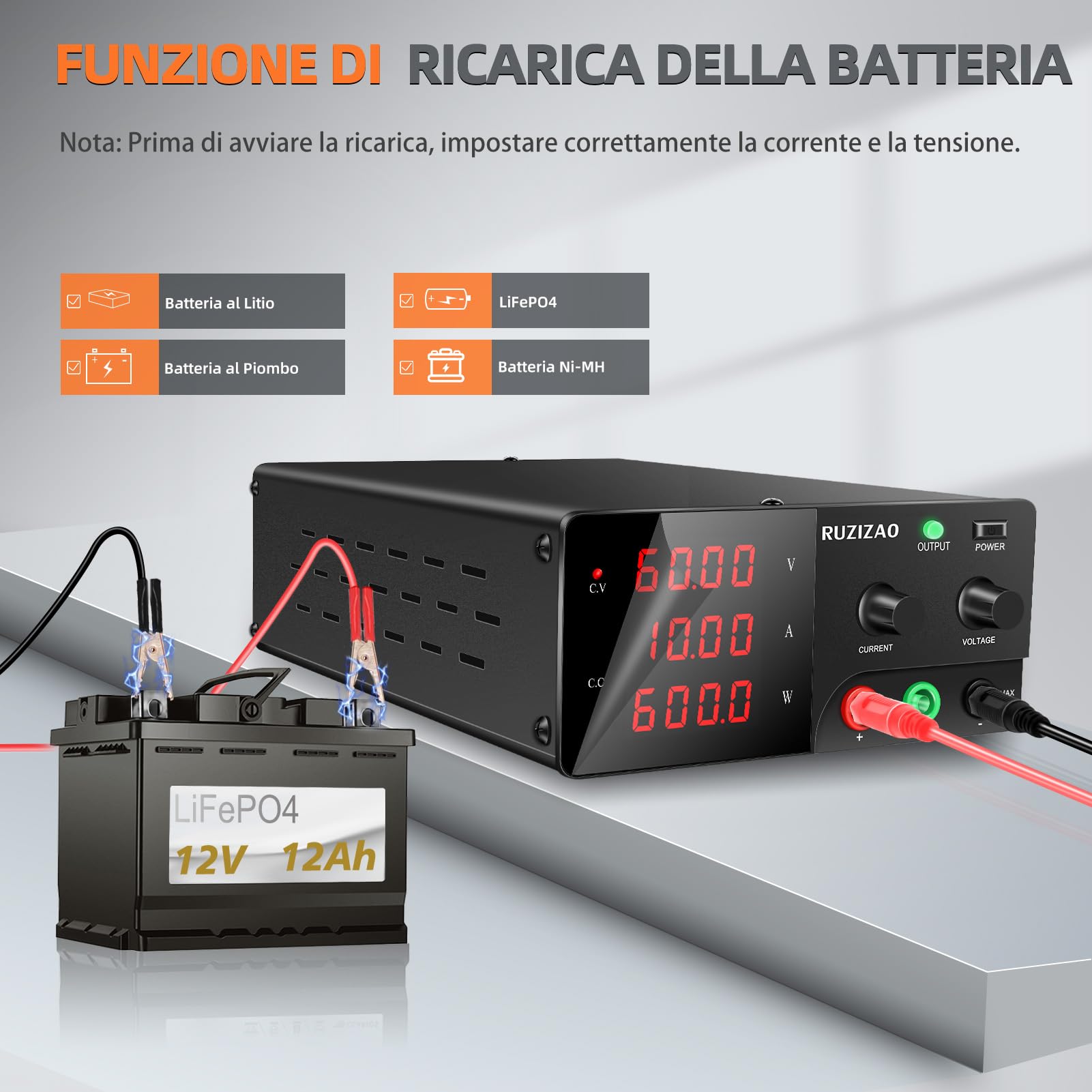 Alimentatore da Banco 60V 10A 600W Alta Potenza Alimentatore da Laboratorio Regolabile con OUTPUT/Encoder, Alimentatore Stabilizzato con Display LED a 4 Cifre e Uscita Stabile per Elettronica