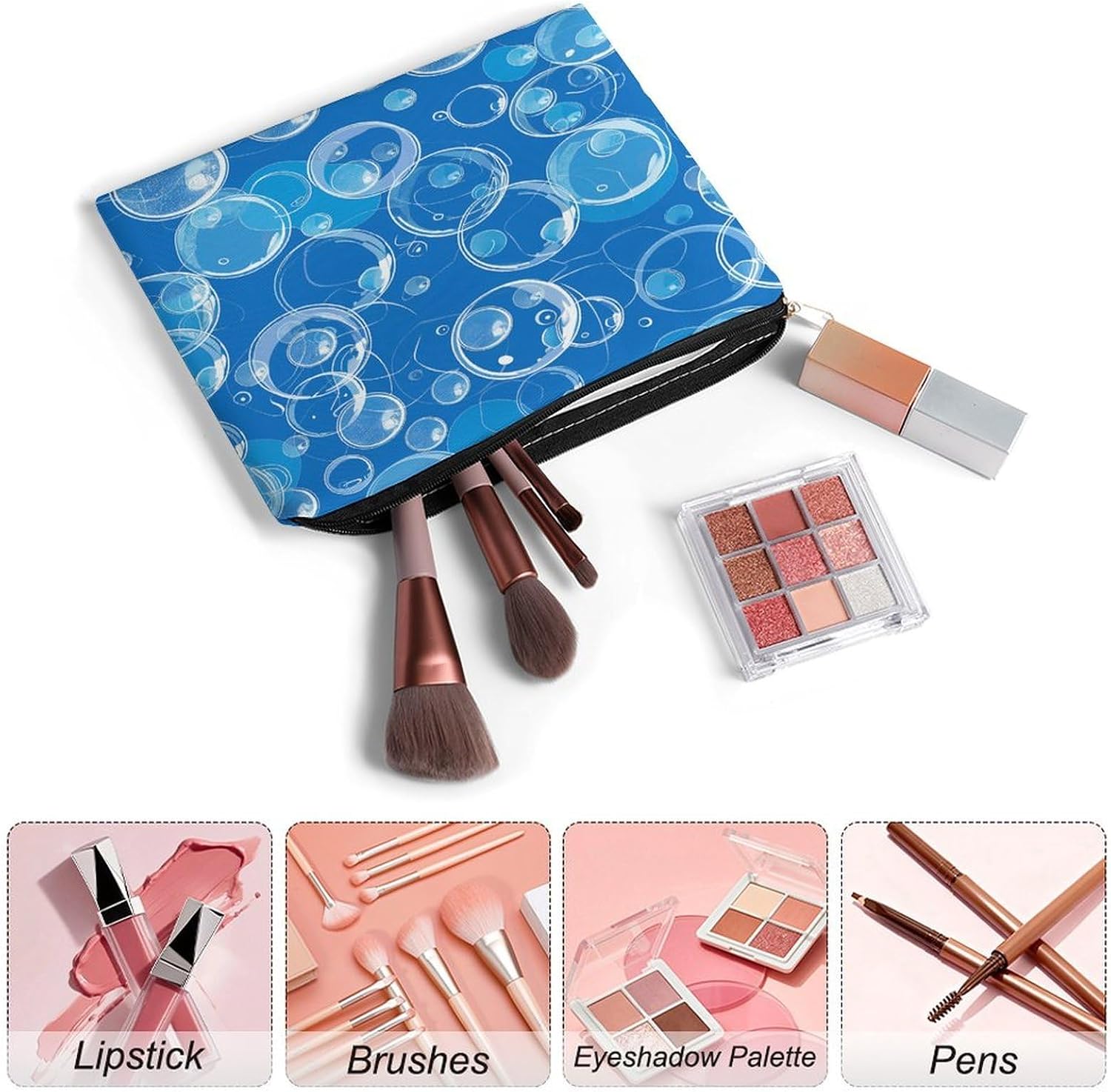 Bubbles And Circles Aesthetic Makeup Bag Cosmetic Bag with Zipper image 3