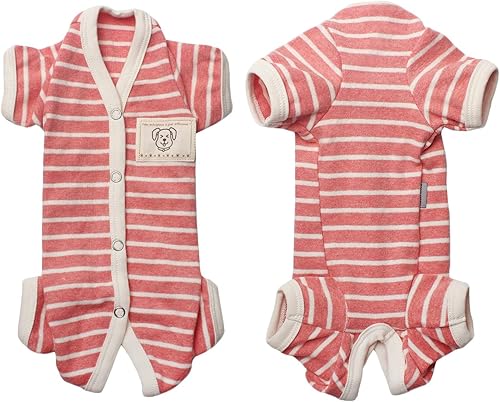 TONY HOBY Pijama de perro para mascotas, pijama de perro de 4 patas con rayas, ropa de algodón suave para recuperación de cirugía (XL, rosa + niña