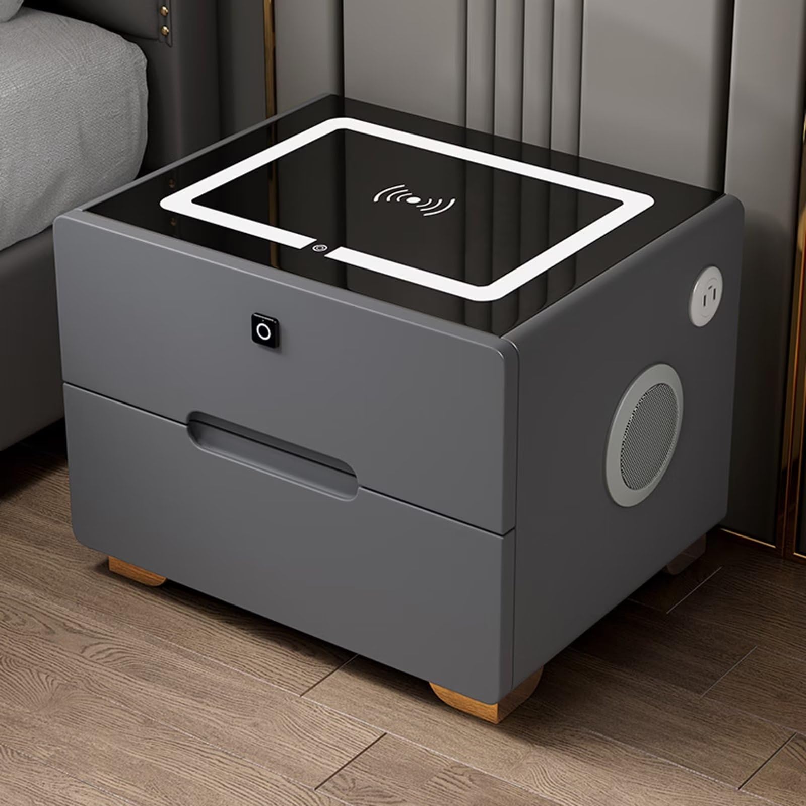 Table de chevet intelligente laquée haute brillance, meuble de nuit premium à éclairage LED