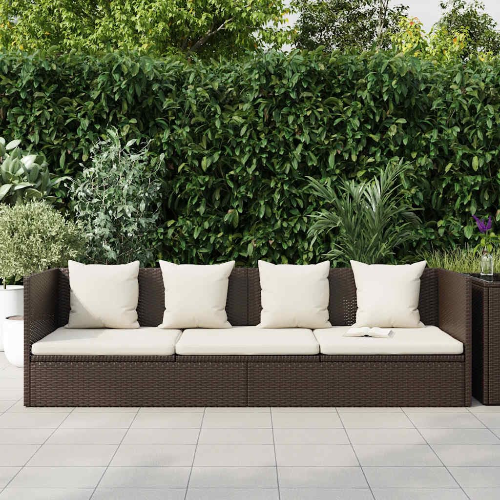 Sofa ogrodowa z polirattanu, brązowy, z poduszką, regulowany, 7-krotny, wyściełany, odporny na warunki atmosferyczne, 200 x 60 x 58 cm, idealny na taras, balkon, do wypoczynku z nakładką i