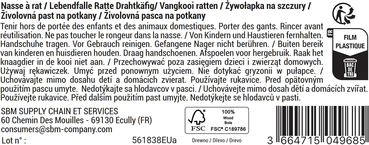 CAUSSADE Nasse à Rats - Piège à Rats - Cage pour capturer Rats - Socle Bois certifié FSC - Réutilisable - Intérieur & Extérieur CARNASSBN — vue 3