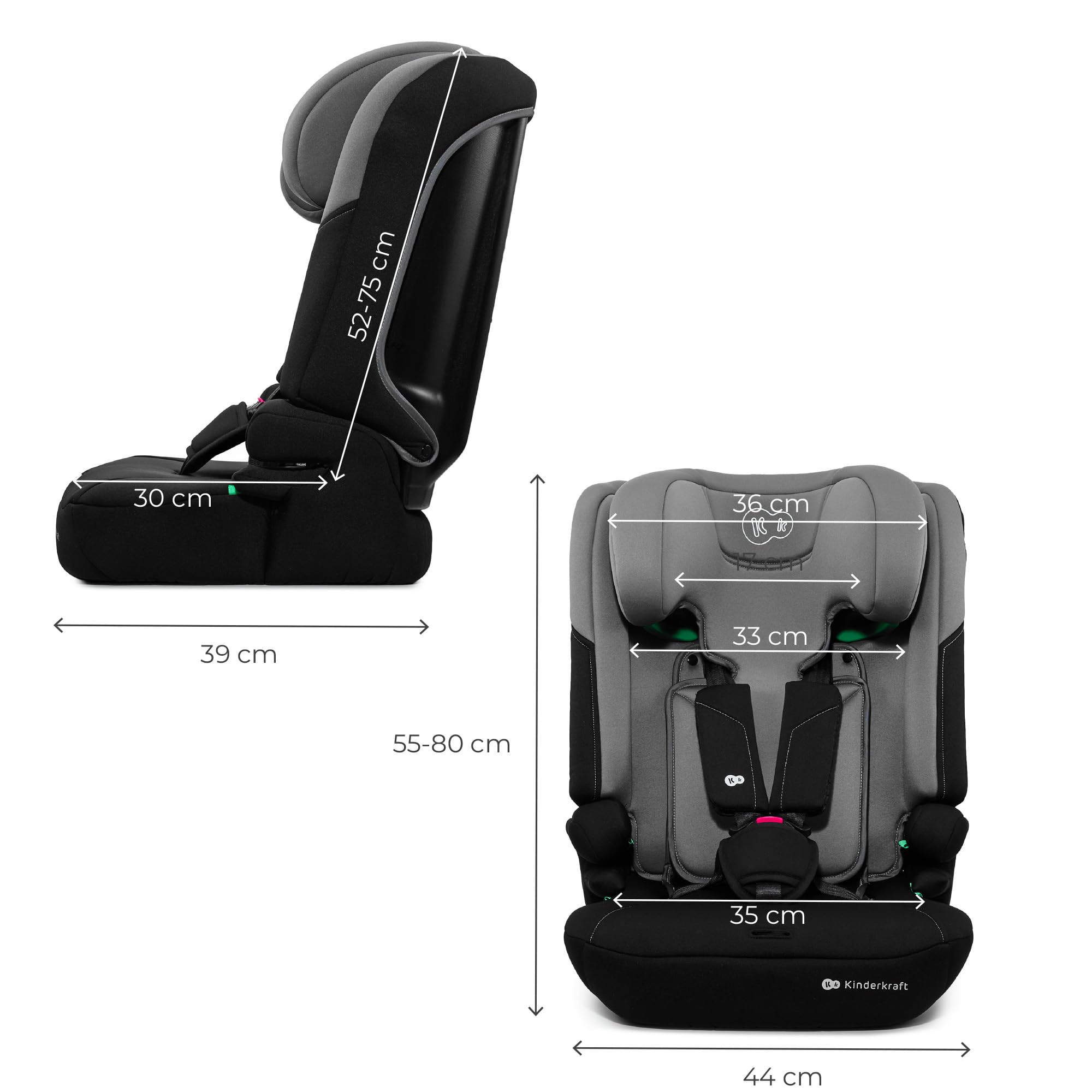 Kinderkraft I-COMFY Autositz 76-150cm Verstellbare Rückenlehne 5-Punkt-Sicherheitsgurt EASY GROW SYSTEM Dunkelgrau