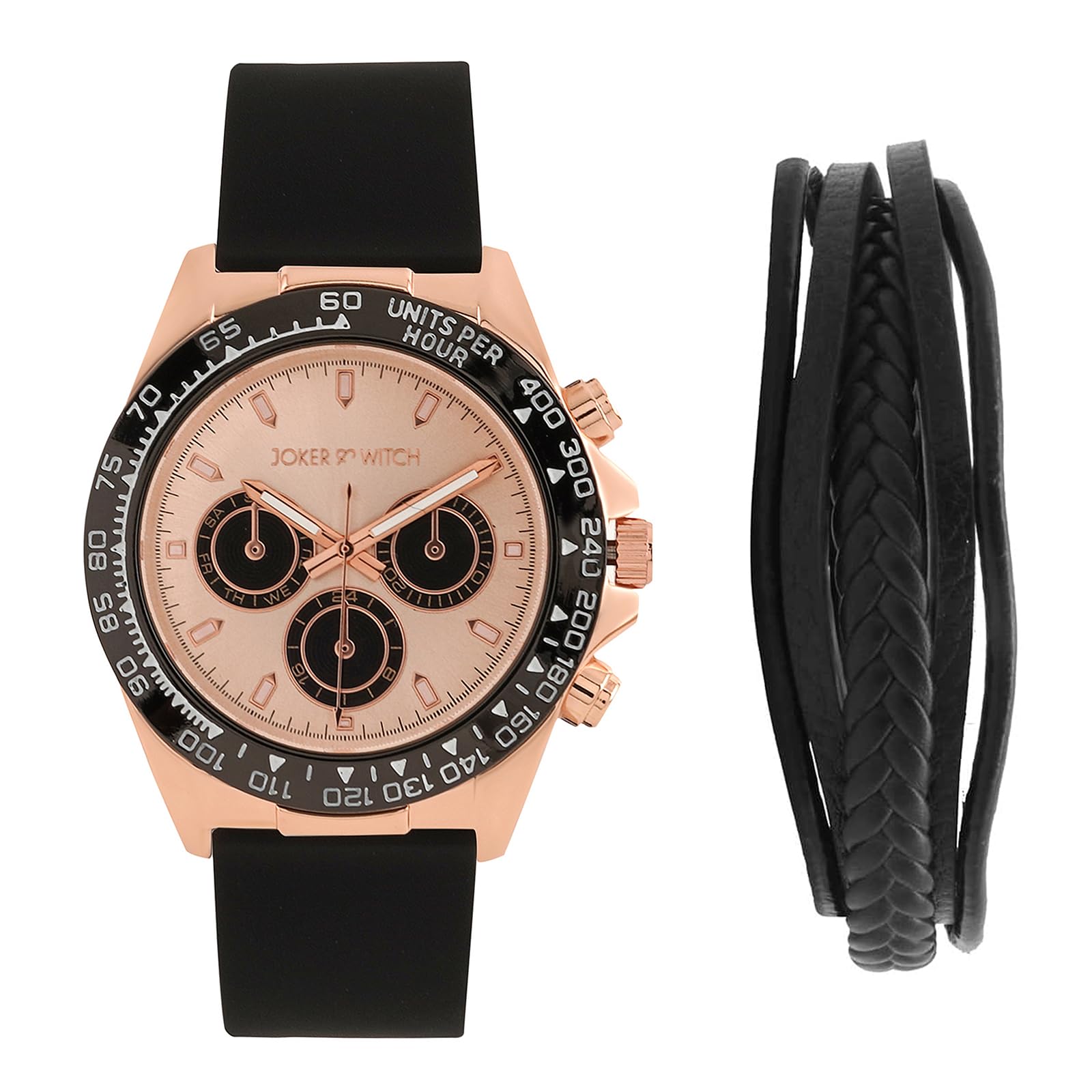 Joker & Witch Synthetic Men Joker&Witch Aiden Analogue Watch Bracelet Stack, Rose Gold Dial, Black Band (B0CCVWPGM6) Amazon Price History, Amazon Price Tracker