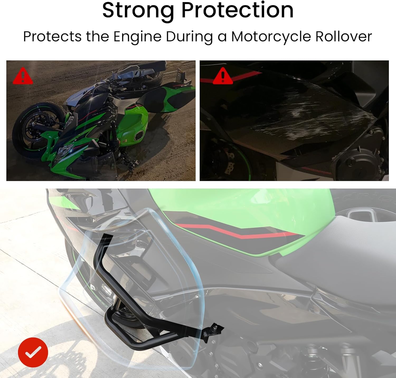 Engine Guard Crash Bar Stunt Cage Frame Protector for Kawasaki Ninja 400 250, Motorcycle Steel Side Frame Falling Protection Bumper for Kawasaki Ninja 400 Ninja250 2018-2024 Accessories