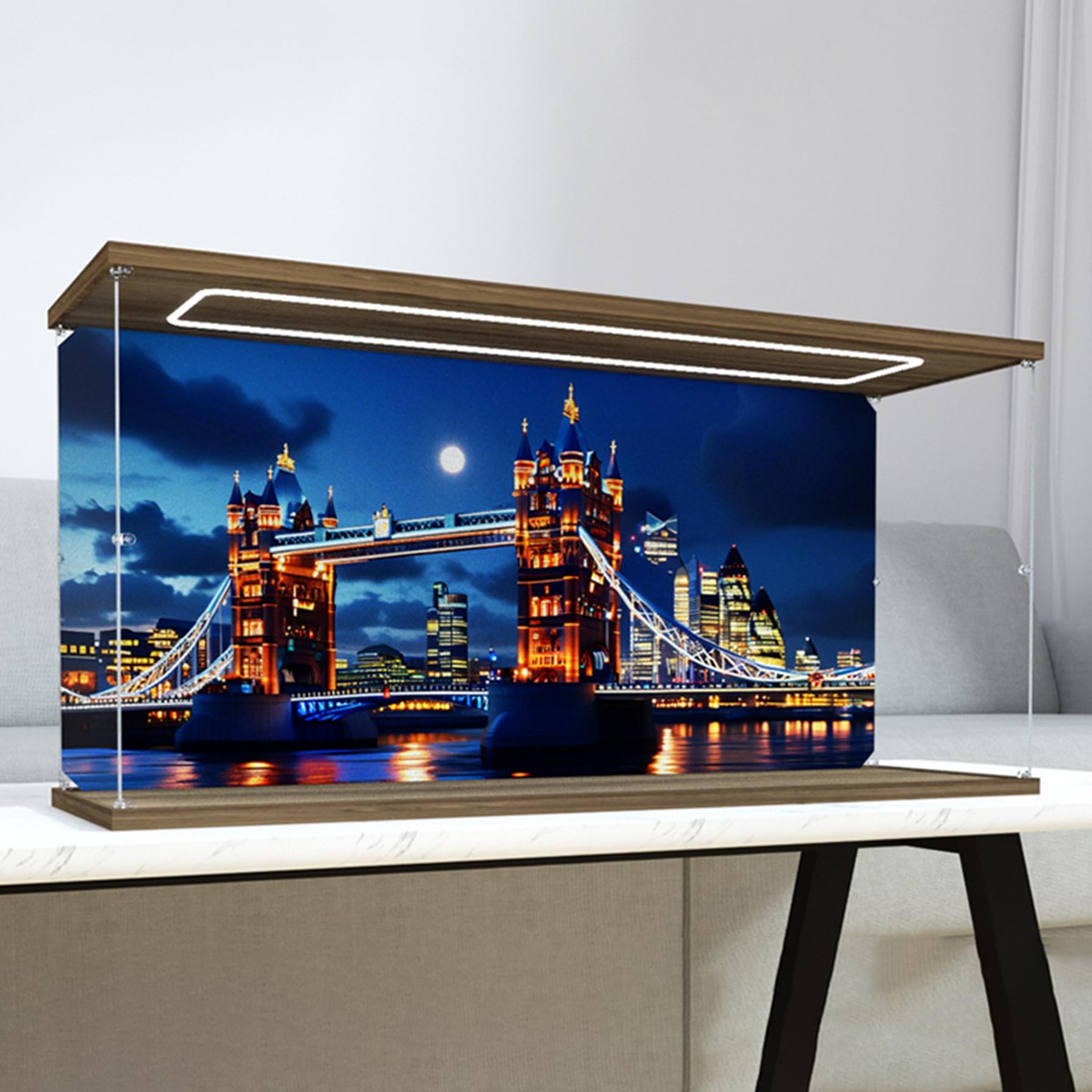 XNSHENGXAN Acrylic Display Case Compatible to Lego #10214 Tower Bridge (42.1*11.8*19.6in), Display Cases for Collectibles, Sturdy Protection for Your Collectible,Light+Background
