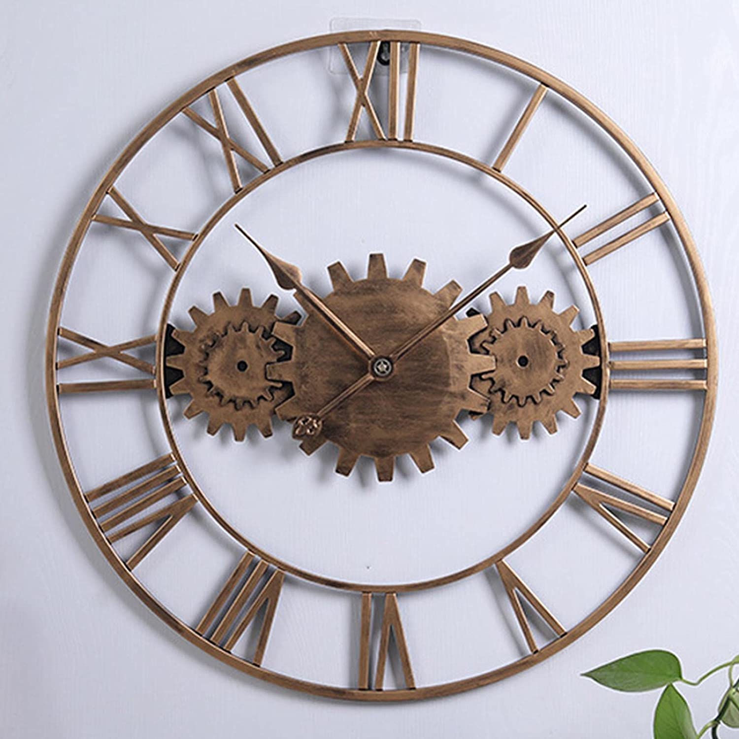 XJBTBA Reloj de Pared Grande con Engranaje Retro Romano, Redondo, de Metal, silencioso, sin tictac, Funciona con Pilas, 22.8 in, Reloj de Pared Industrial Grande para Sala de Estar, Dormitorio,