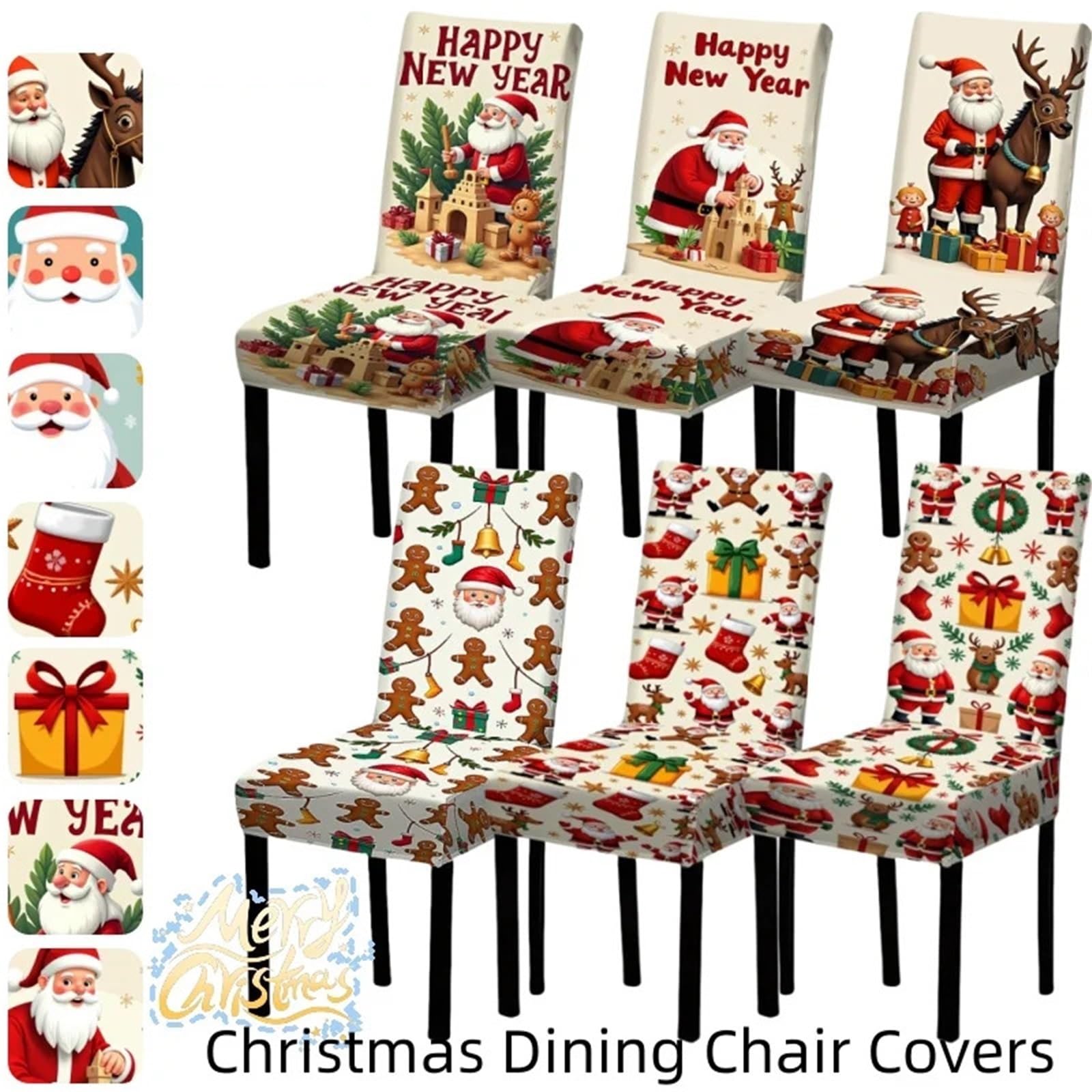 Fundas Sillas Navidad, Funda de Sillas Comedor Fundas elásticas for sillas de comedor, decorativas y navideñas, ideales for la cocina y fiestas navideñas, decoración del hogar.(D,6pcs chair cover)
