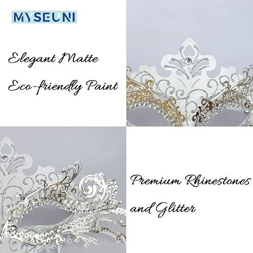 Miniatura 2 de Máscaras de máscaras para parejas Máscara veneciana de filigrana de metal brillante con diamantes de imitación y máscara veneciana para hombre para