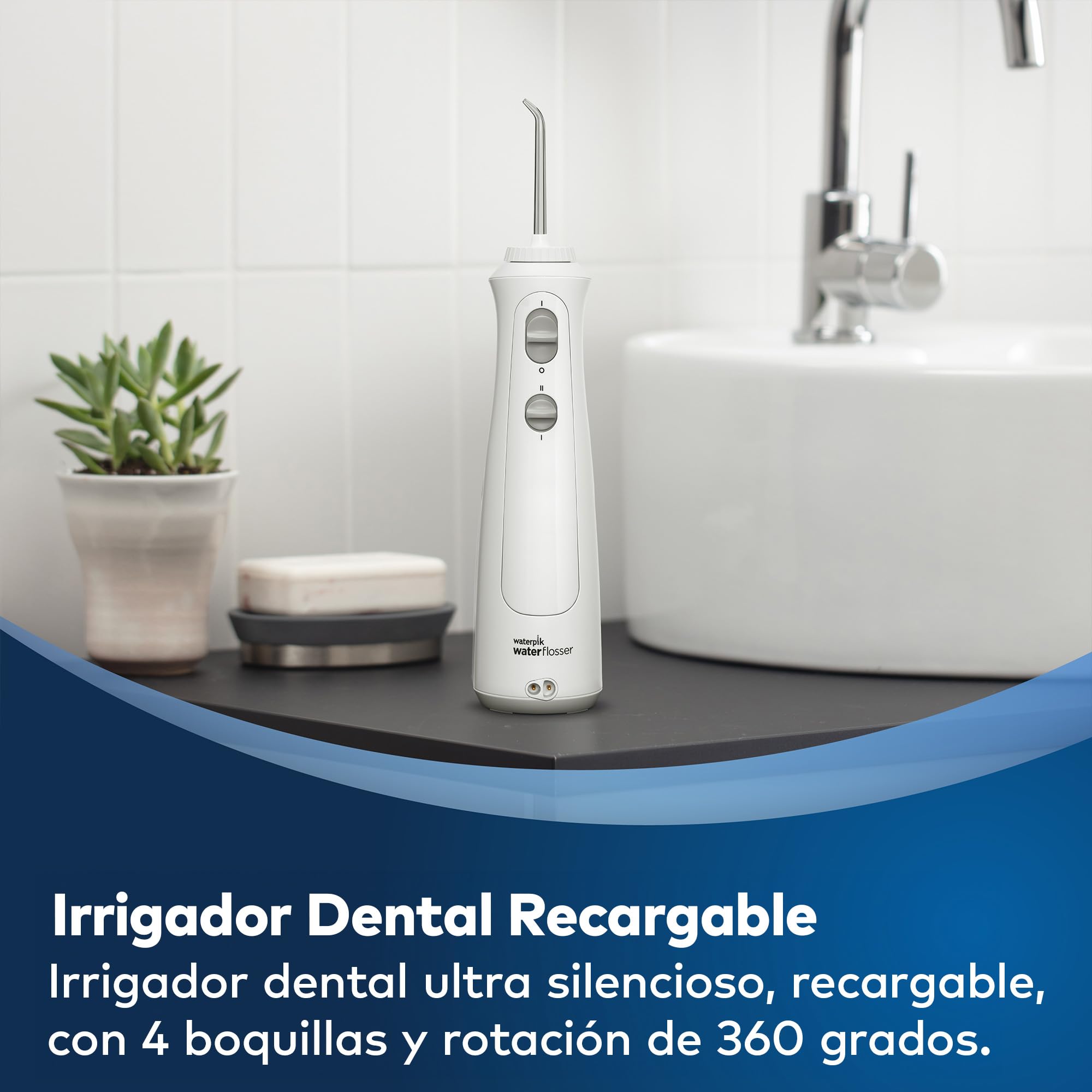 Waterpik Irrigador Dental Inalámbrico WF-13, Cepillo Eléctrico Recargable, Elimina Placa, Portátil Blanco