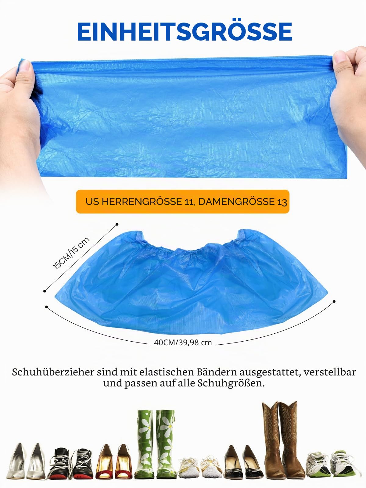 Schuhüberzieher Einweg Plastik Blau 300 Stück（150 Paar）：TOOSOFt Überzieher Schuhe Gross für Herren - Überschuhe Wasserdicht - CPE Überziehschuhe Rutschfest - Universalgröße Schuh Überzug Einmal